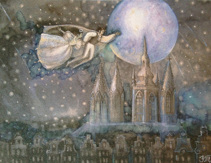 полет в ночном небе