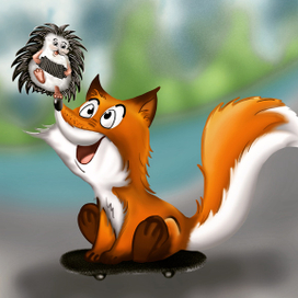 Лиса с ежом на скейте