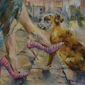 Бульдог и розовые туфли.