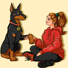 Портрет девушки с собакой