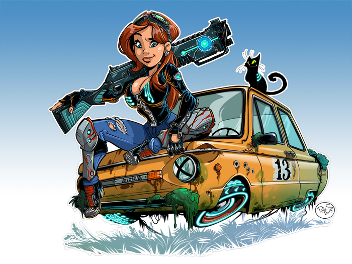 Ева и ЗАЗ-968М.        Ах да, и ещё кот.