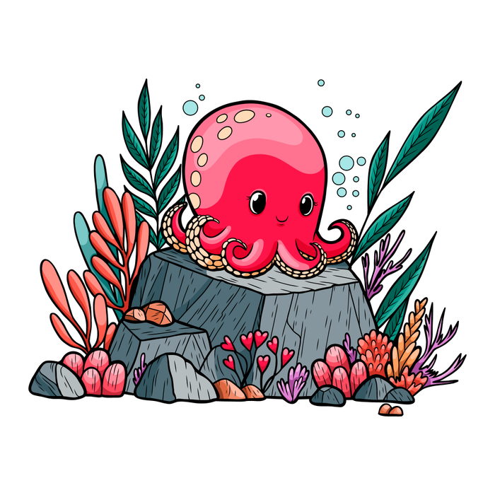 Раскраска. Осьминог. Морской мир