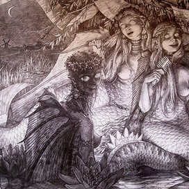 «Там, где русалки поют…». бумага, карандаш. 40х85 см