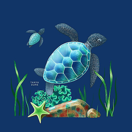 Черепахи среди морской флоры