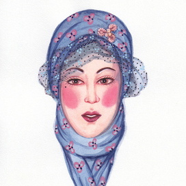 Красотка в шляпке с брошкой и вуалью.