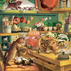 котики на кухне