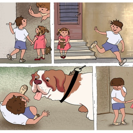 Комикс. Дети и собака. Неожиданная встреча.