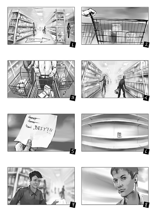 Раскадровка для ролика, фрагмент.