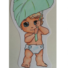 малыш под листком