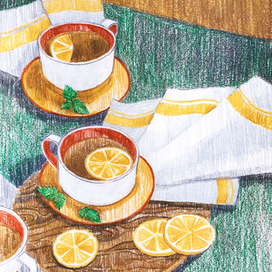 Черный чай с лимоном и мятой