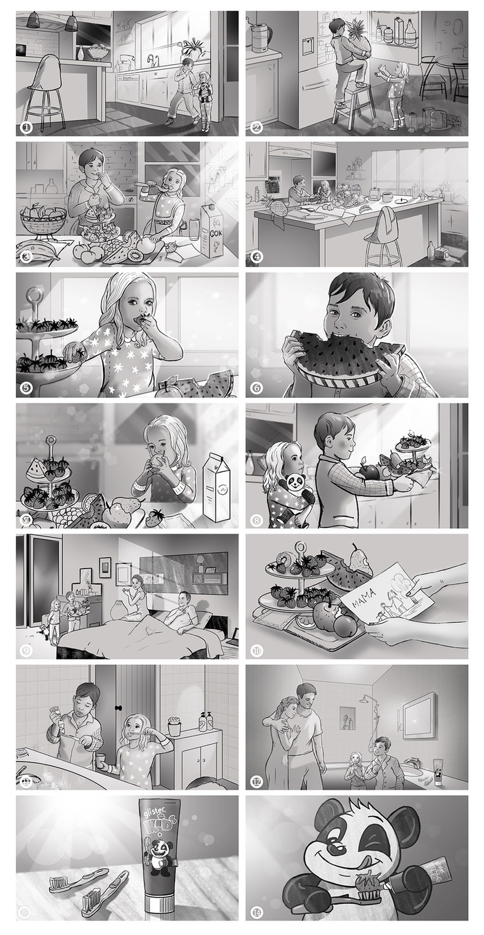 Ч/Б раскадровка для рекламного ролика Amway