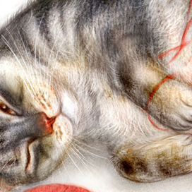 Кошка с клубочком деталь