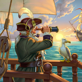 Капитан-пират  на палубе.