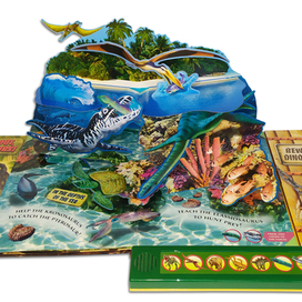 Разворот pop-up книги "Берегись, динозавры!"