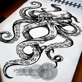 Осьминог дотворк графика . Эскиз тату осьминог