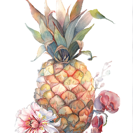 Ананас и тропические цветы
