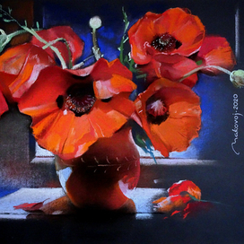 ,,Букет из маков в лунном освещении,, 