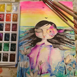 На закате в водной глади