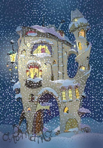 ночь, снег, дом