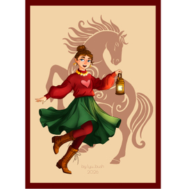 Год лошади подарочная новогодняя открытка