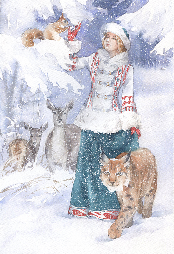 Зимняя сказка | иллюстрация для новогодней открытки