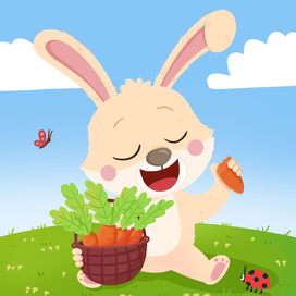 Зайка кушает морковку