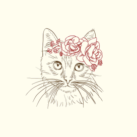 Серия кошачих портретов - кошка с цветами