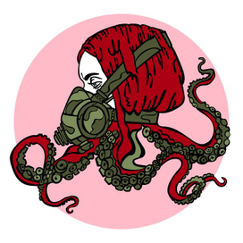 Девушка с респиратором и щупальца осьминога.