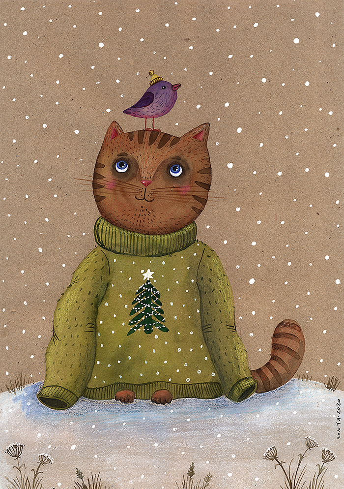 Кот в новогоднем свитере