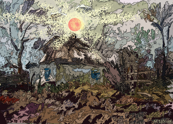 Иллюстрация к сборнику рассказов Г. Рудягина. Смешан. техника.