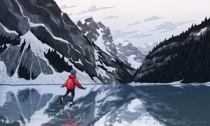 skating on a frozen lake