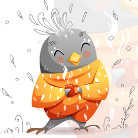 Осенняя пташка в свитере и с кружкой чая