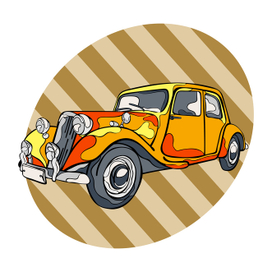 Retro car. Striped background.