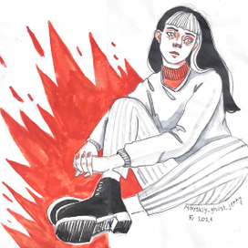 рисунок девушки в скетчбуке