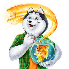 Хаски с золотой рыбкой