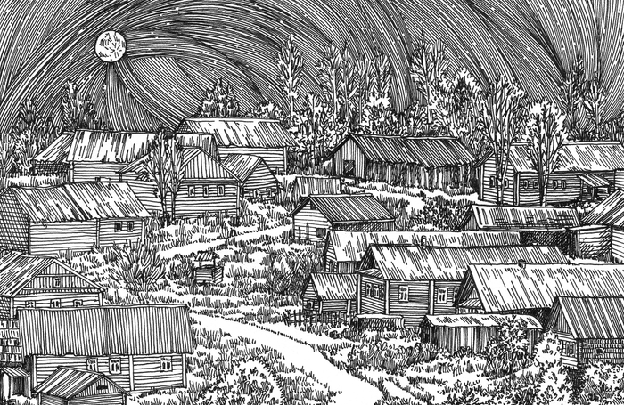 Звездная ночь в деревеньке