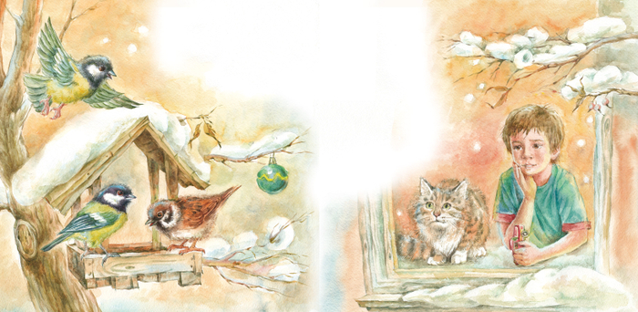 У кормушки. Иллюстрация к детскому стихотворению.