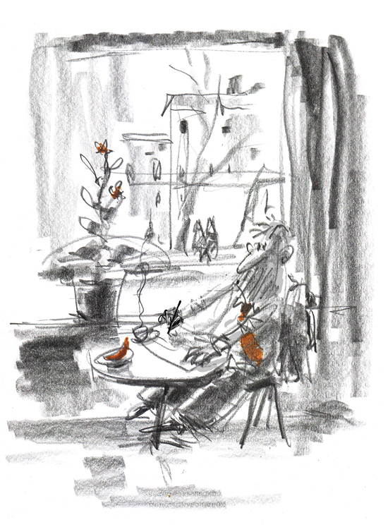 Рогалик на столе, и кофе аромат...