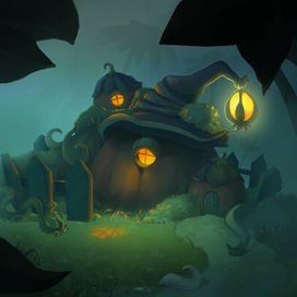 Pumpkin house at night