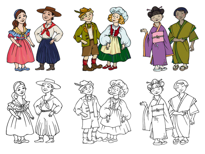 раскраска_страны, народные костюмы