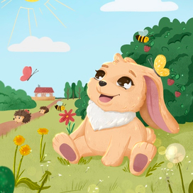 Зайчик греется на солнышке. Работа для детских развивающих карточек 