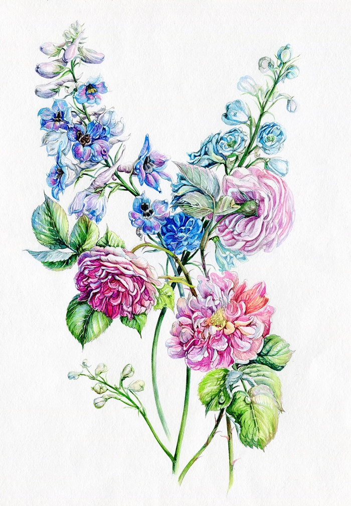 Дельфиниум и розы