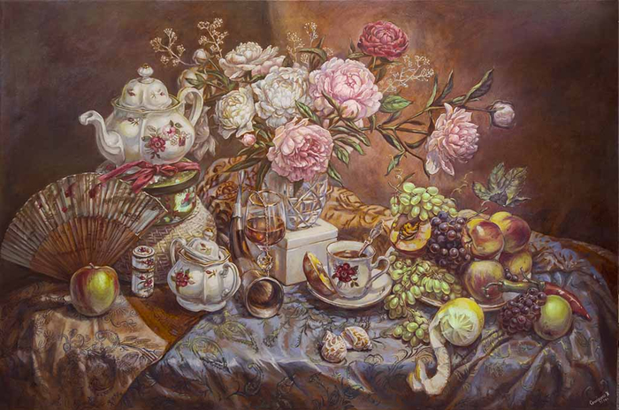 Лимон и пионы