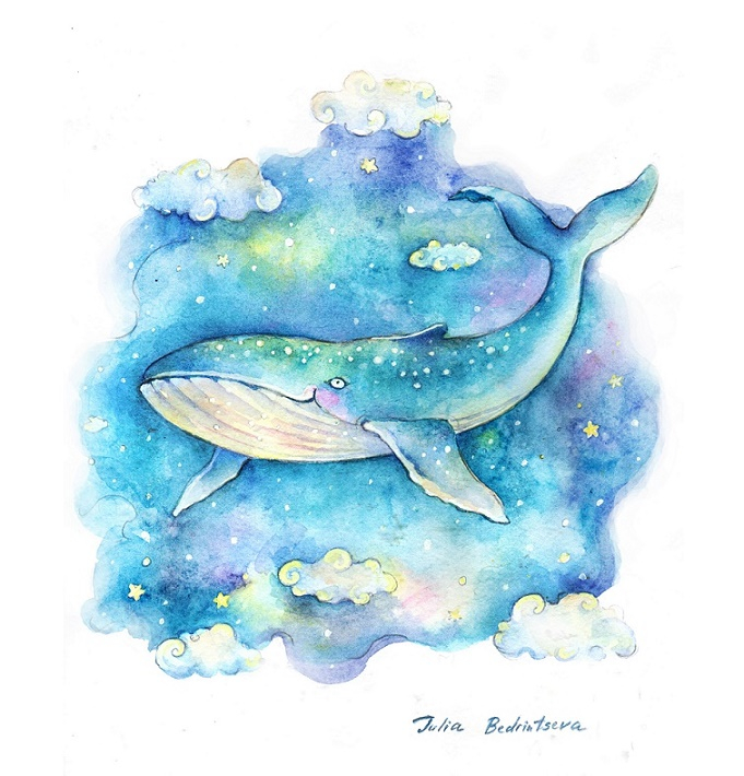 Довольный кит в облаках