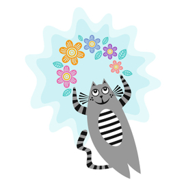 Кот с цветами