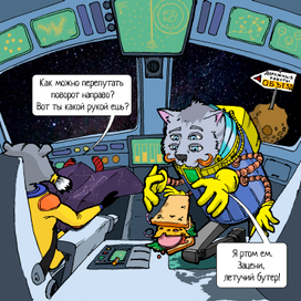 Комикс "Кот и Енота летят на луну"