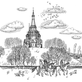 Село Остров. Церковь Преображения Господня. Рисунок для исторической справки.