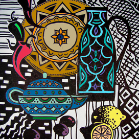 Натюрморт с чайником. Гравюра