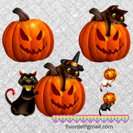 Набор из котиков и тыкв на Хеллоуин