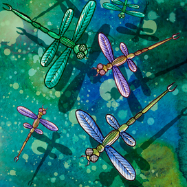 стрекозы над прудом